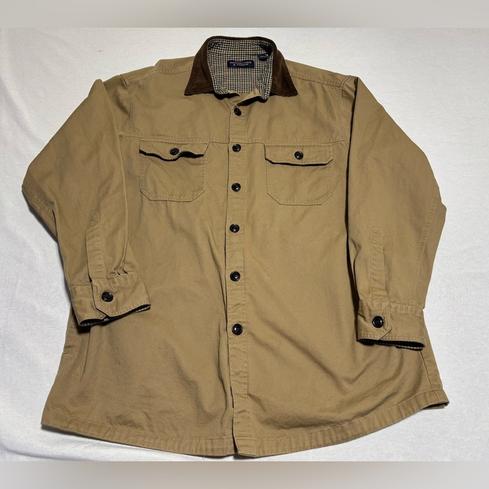 Men’s Roundtree & Yorke  Shacket Barn Jacket Tan Canvas Corduroy Collar Large